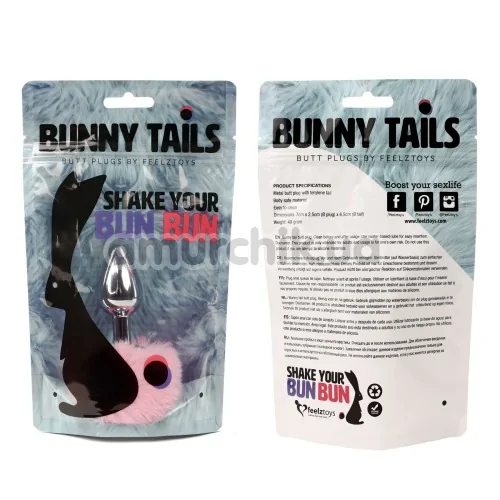 Анальна пробка з рожевим хвостиком FeelzToys Bunny Tails, срібна