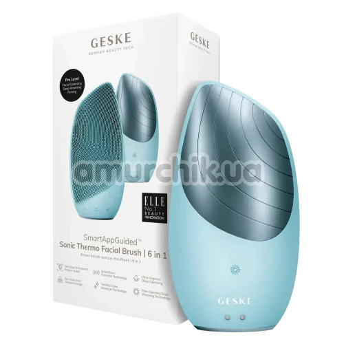 Ультразвуковая щетка для лица Geske Sonic Thermo Facial Brush 6 in 1, бирюзовая