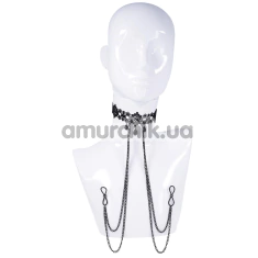 Чокер з прикрасами для сосків Sex & Mischief Lace Collar With Nipple Ties, чорний - Фото №1