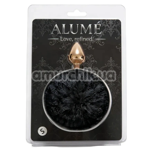 Анальна пробка з чорним хвостиком Alume Metal Plug With Tail S, золота