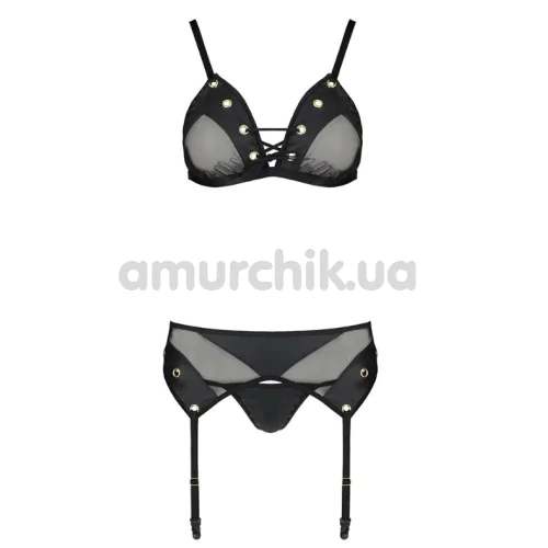 Комплект Passion Free Your Senses Nessy Set, чорний: бюстгальтер + трусики + пояс для панчіх