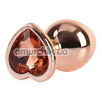 Анальная пробка с оранжевым кристаллом Matrix Mont Rose Gold Heart Butt Plug M, золотая - Фото №1