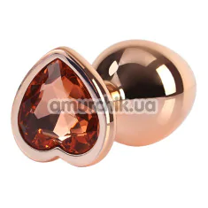 Анальная пробка с оранжевым кристаллом Matrix Mont Rose Gold Heart Butt Plug M, золотая - Фото №1