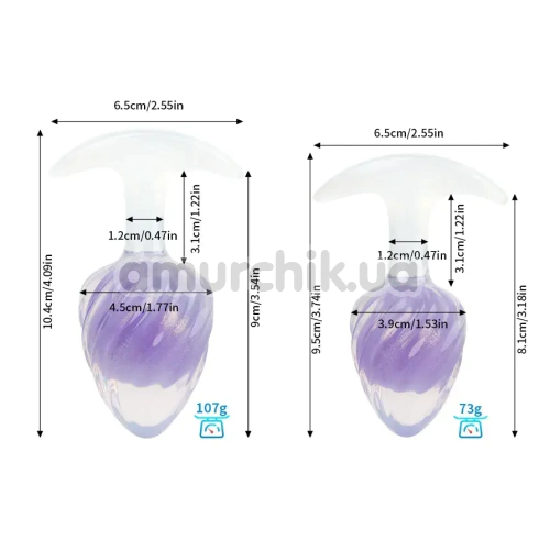 Анальная пробка Univibe Glow-In-Dark Ribbed S, фиолетовая