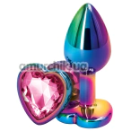 Анальна пробка з рожевим кристалом Rear Assets Multicolor Heart M, мультикольорова - Фото №1