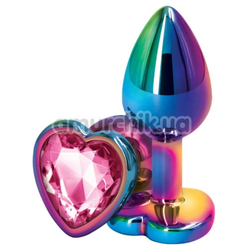 Анальна пробка з рожевим кристалом Rear Assets Multicolor Heart M, мультикольорова - Фото №1