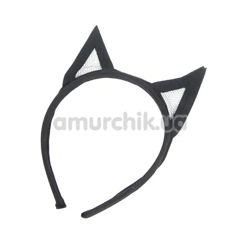 Костюм кішечки Star Night Faux Leather Kitty Set, чорний: боді + гартери + вушка