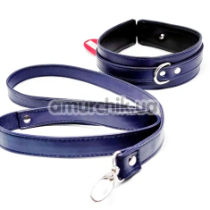 Нашийник з повідцем DS Fetish Silver Collar With Leash, синій - Фото №1