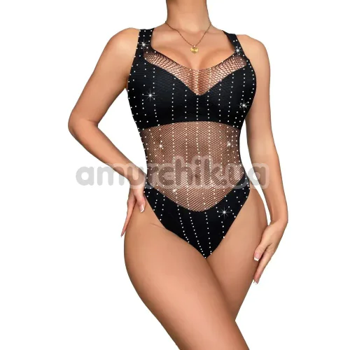 Боди Star Night Mesh Rhinestone Lines Bodysuit, черное
