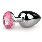 Анальная пробка с розовым кристаллом Loveshop Seamless Butt Plug M, серебряная - Фото №1
