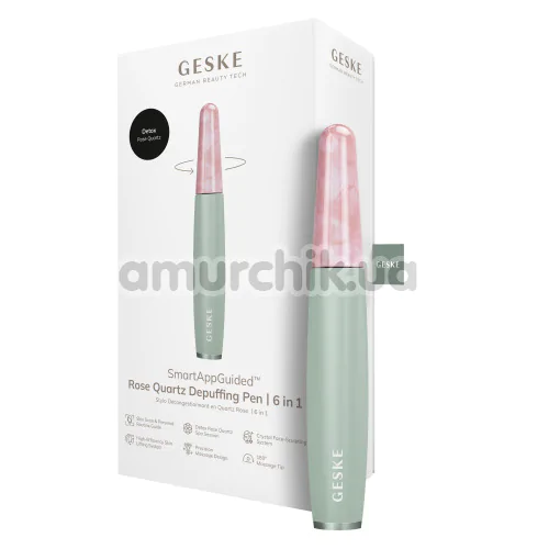 Ручка-масажер для обличчя Geske Rose Quartz Depuffing Pen 6 in 1, зелений