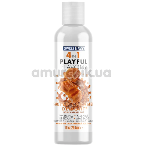 Лубрикант с согревающим эффектом Swiss Navy 4 in 1 Playful Flavors Salted Caramel Delight - соленая карамель, 29.5 мл - Фото №1