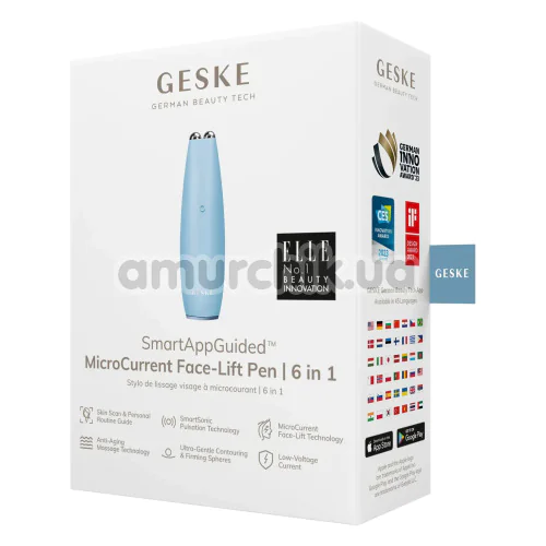 Микротоковая ручка для подтяжки кожи лица Geske MicroCurrent Face-Lift Pen 6 in 1, голубая