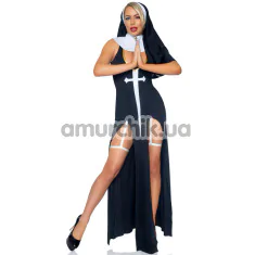 Костюм монахини Leg Avenue Sultry Sinner Nun Costume, черный: платье + воротник + накидка на голову - Фото №1