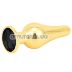 Анальна пробка з чорним кристалом SWAROVSKI Long Gold Black Diamond Big, золота - Фото №1
