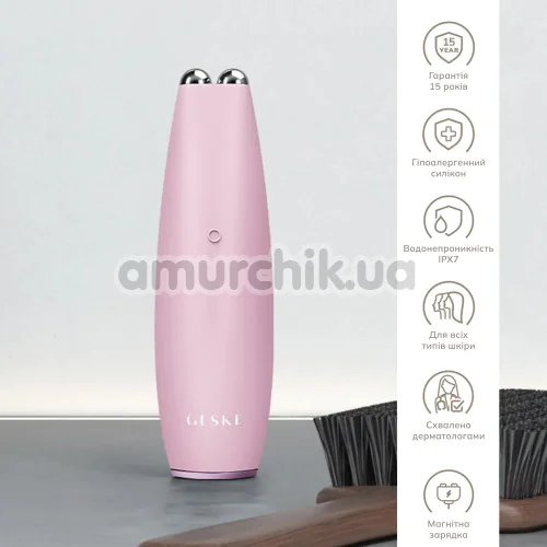 Микротоковая ручка для подтяжки кожи лица Geske MicroCurrent Face-Lift Pen 6 in 1, светло-розовая
