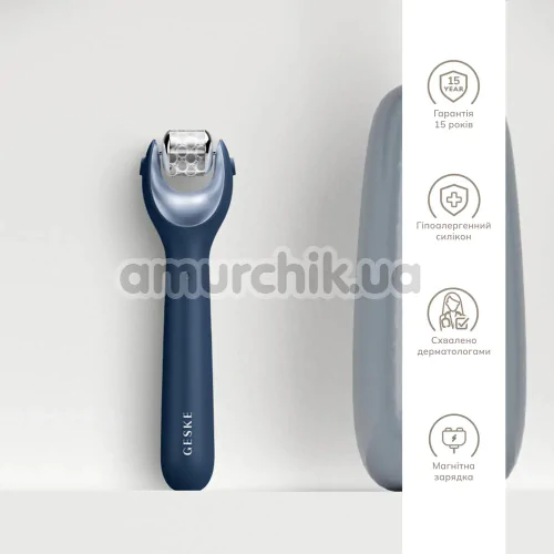 Масажер-ролер для обличчя з мікроголками Geske MicroNeedle Face Roller 9 in 1, синій
