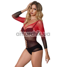 Боди Star Night Opaque Fishnet Sleeved Bodysuit, черно-красное - Фото №1