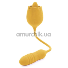 Симулятор орального секса для женщин с вибрацией и толчками Sweet Em Velvet Lure, желтый - Фото №1