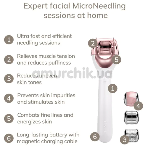 Массажер-роллер для лица с микроиглами Geske MicroNeedle Face Roller 9 in 1, кремовый