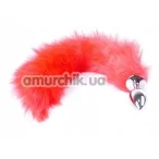 Анальная пробка с красным хвостиком Boss Series Fox Tail XXL, серебряная - Фото №1