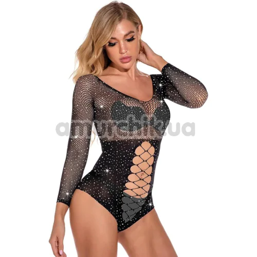 Боди Star Night Cutouts Mesh Rhinestone Bodysuit, черное