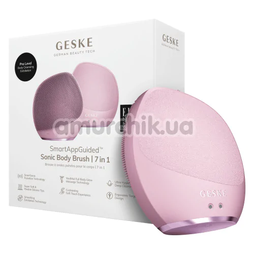 Ультразвуковая щетка для тела Geske Sonic Body Brush 7 in 1, светло-розовая