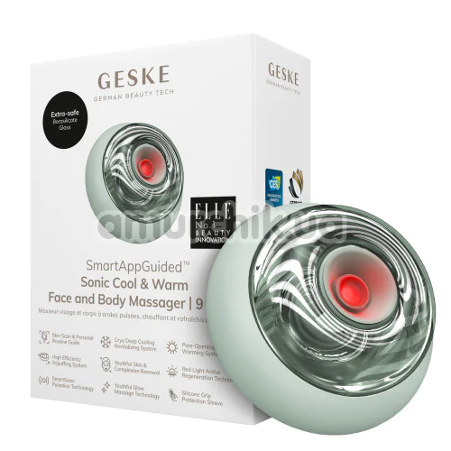 Ультразвуковой массажер для лица и тела Geske Sonic Cool & Warm Face and Body Massager 9 in 1, зеленый