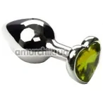 Анальна пробка з салатовим кристалом SWAROVSKI Silver Heart Light Green Small, срібна - Фото №1