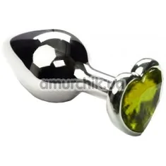 Анальна пробка з салатовим кристалом SWAROVSKI Silver Heart Light Green Small, срібна - Фото №1