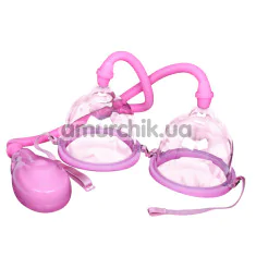Вакуумная помпа для увеличения груди Breast Pump Enlarge With Twin Cups 014091-3, розовая - Фото №1