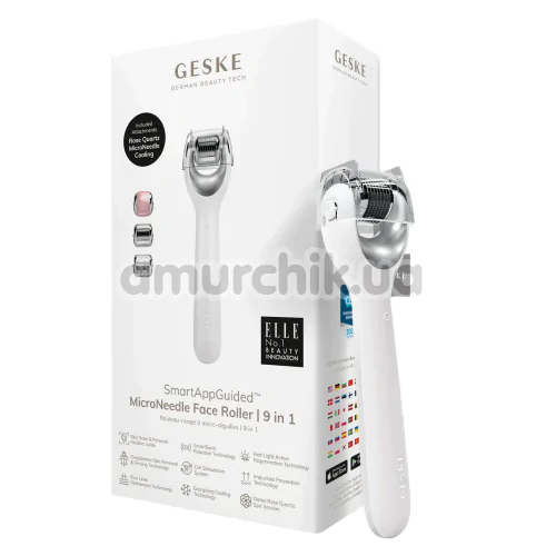 Массажер-роллер для лица с микроиглами Geske MicroNeedle Face Roller 9 in 1, белый