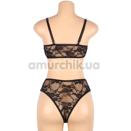 Комплект Star Night Lace Lingerie With Long Gloves, черный: бюстгальтер + трусики + перчатки