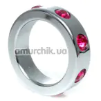Эрекционное кольцо с розовыми кристаллами Boss Series Metal Ring Diamonds Medium, серебряное - Фото №1