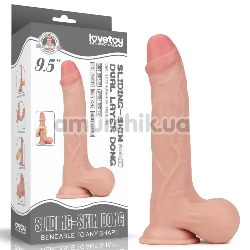 Фаллоимитатор LoveToy Sliding-Skin Dong Whole Testicle 9.5, телесный