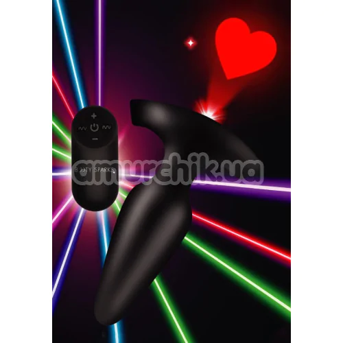 Анальная пробка с вибрацией Booty Sparks 28X Laser Heart Anal Plug With Remote Control Medium, черная