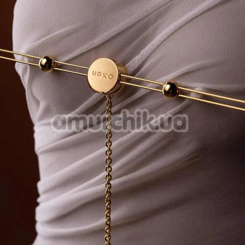 Зажимы для сосков и половых губ с вибрацией Upko Double Bar Vibration Nipple Clamps And Clitoral Chain Set, золотые