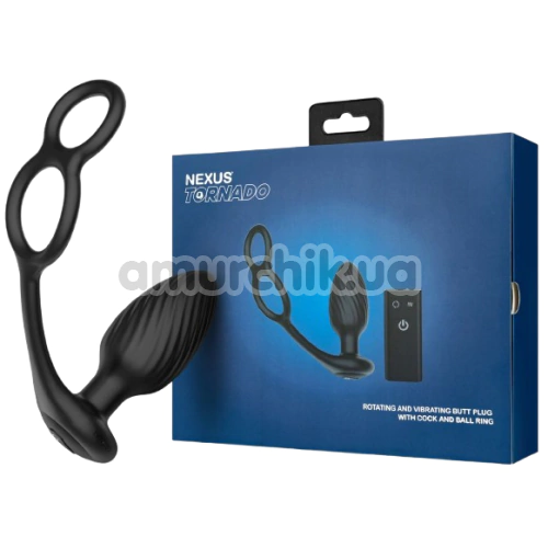 Анальная пробка с вибрацией, ротацией и эрекционным кольцом Nexus Tornado Cock and Ball Ring, черная