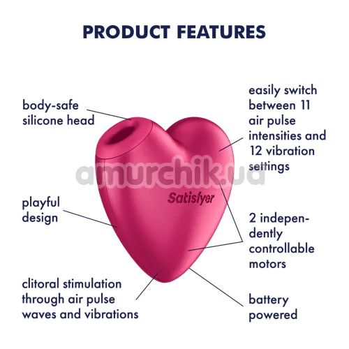 Симулятор орального сексу для жінок з вібрацією Satisfyer Cutie Heart Battery Powered, яскраво-рожевий