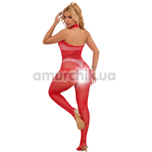 Комбінезон Star Night Rose Lace and Fishnet Turtleneck Bodystocking, червоний