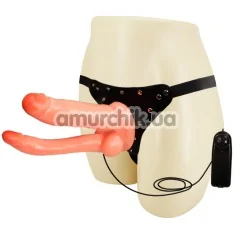 Подвійний страпон з вібрацією Ultra Passionate Harness 022029, тілесний - Фото №1
