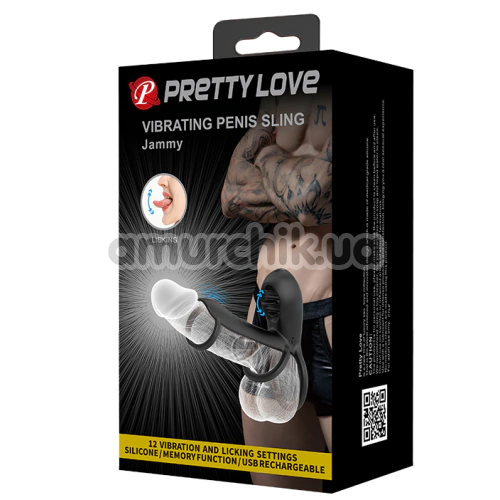 Насадка на пенис с вибрацией Pretty Love Vibrating Penis Sling Jammy, черная