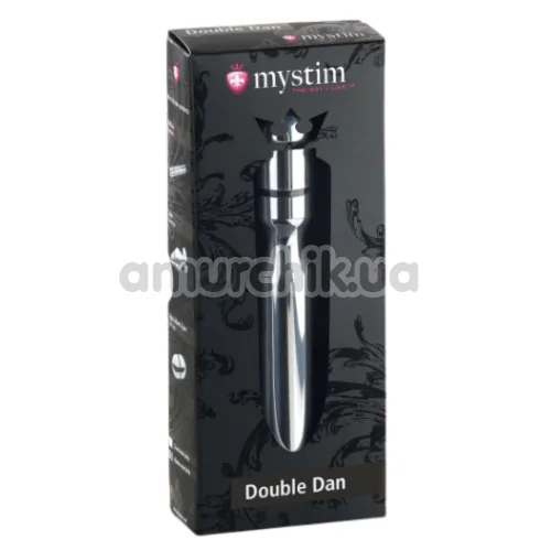 Фаллоимитатор с электростимуляцией Mystim Double Dan, серебряный