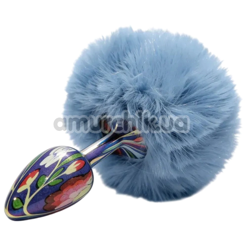 Анальна пробка з блакитним хвостиком Alume Floral Metal Plug With Tail S, синя