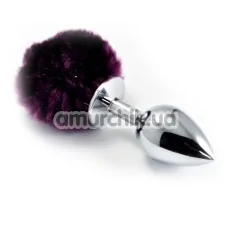 Анальна пробка з фіолетовим хвостиком Loveshop Large Silver Plug, срібна - Фото №1