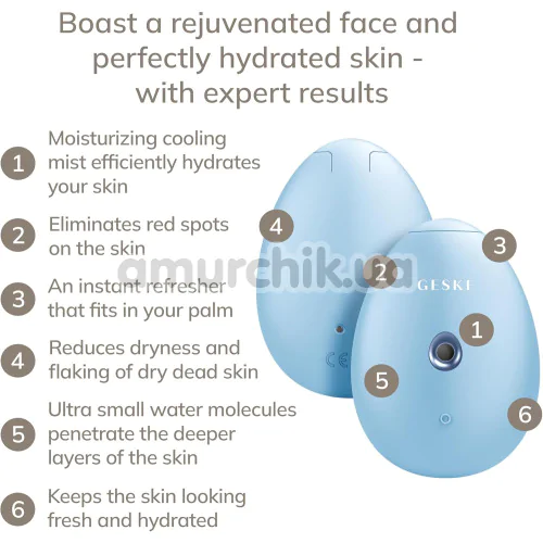 Увлажнитель для кожи лица Geske Facial Hydration Refresher 4 in 1 Oval, голубой