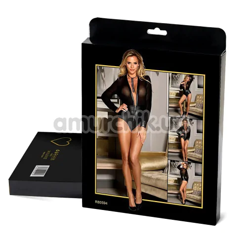 Боді Star Night Mesh And Faux Leather Zipper Teddy, чорне