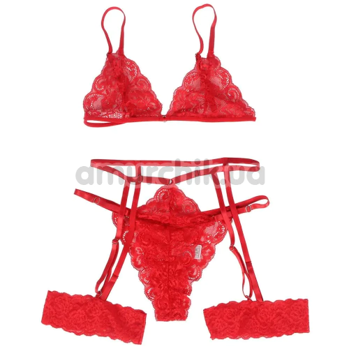 Комплект Star Night Bra Garter Belt, червоний: бюстгальтер + трусики з гартерами