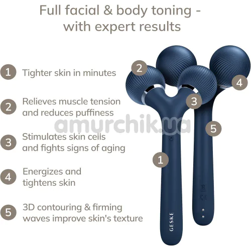 Ультразвуковий масажер Geske Sonic Facial & Body Roller 4 in 1, синій