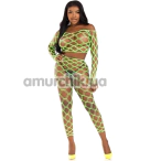 Комплект Leg Avenue Net Crop Top And Footless Tights, салатовий: топ + легінси - Фото №1